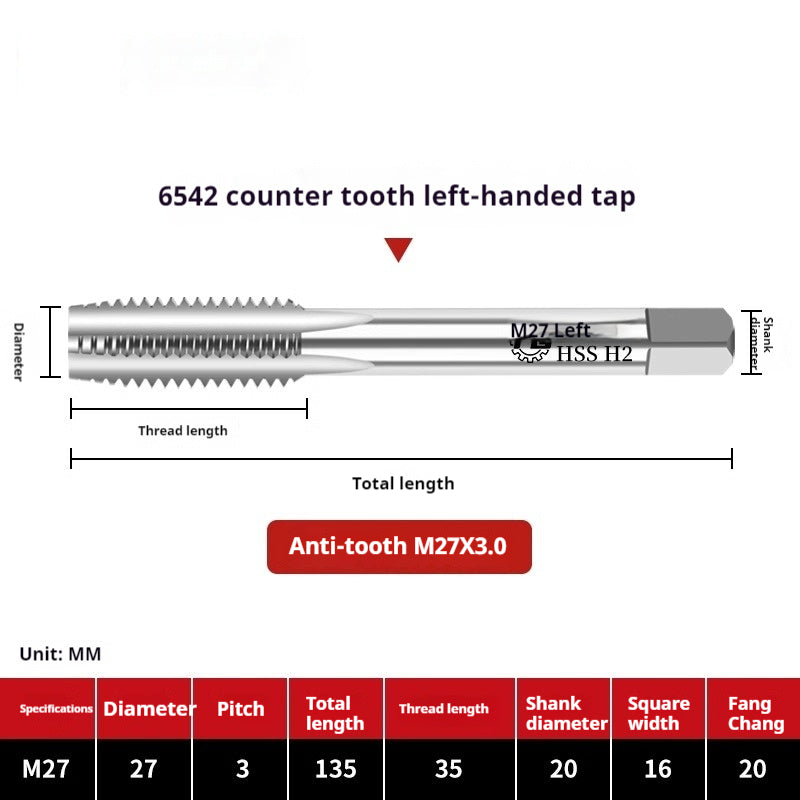 2112-M2 reverse thread machine with tap stainless steel special left tooth straight groove tap, left rotary wire tap, high-speed steel tapping Shandong Denso Pricision Tools Co.,Ltd.